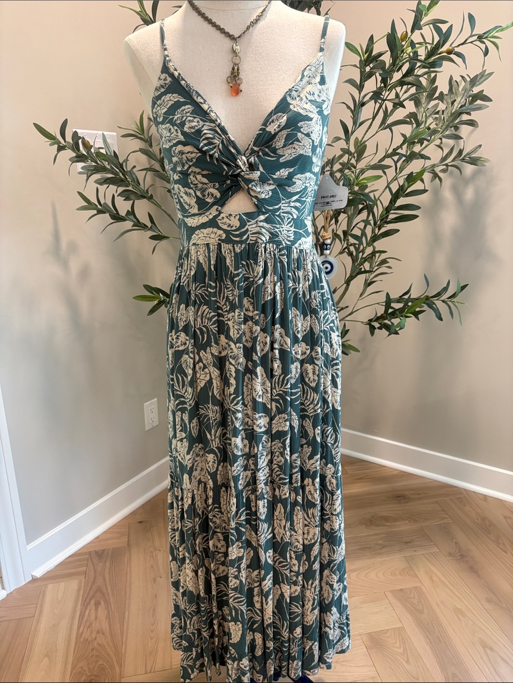 Angie Floral Twist-Front Green Maxi Dress NWT